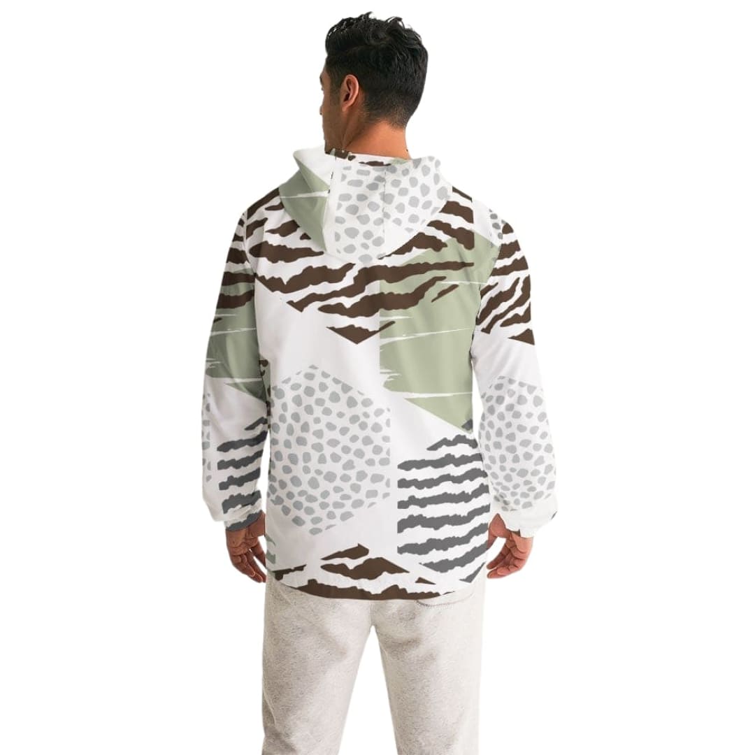 Mens Windbreaker Jacket / Brown And Green Geometric | IKIN | inQue.Style