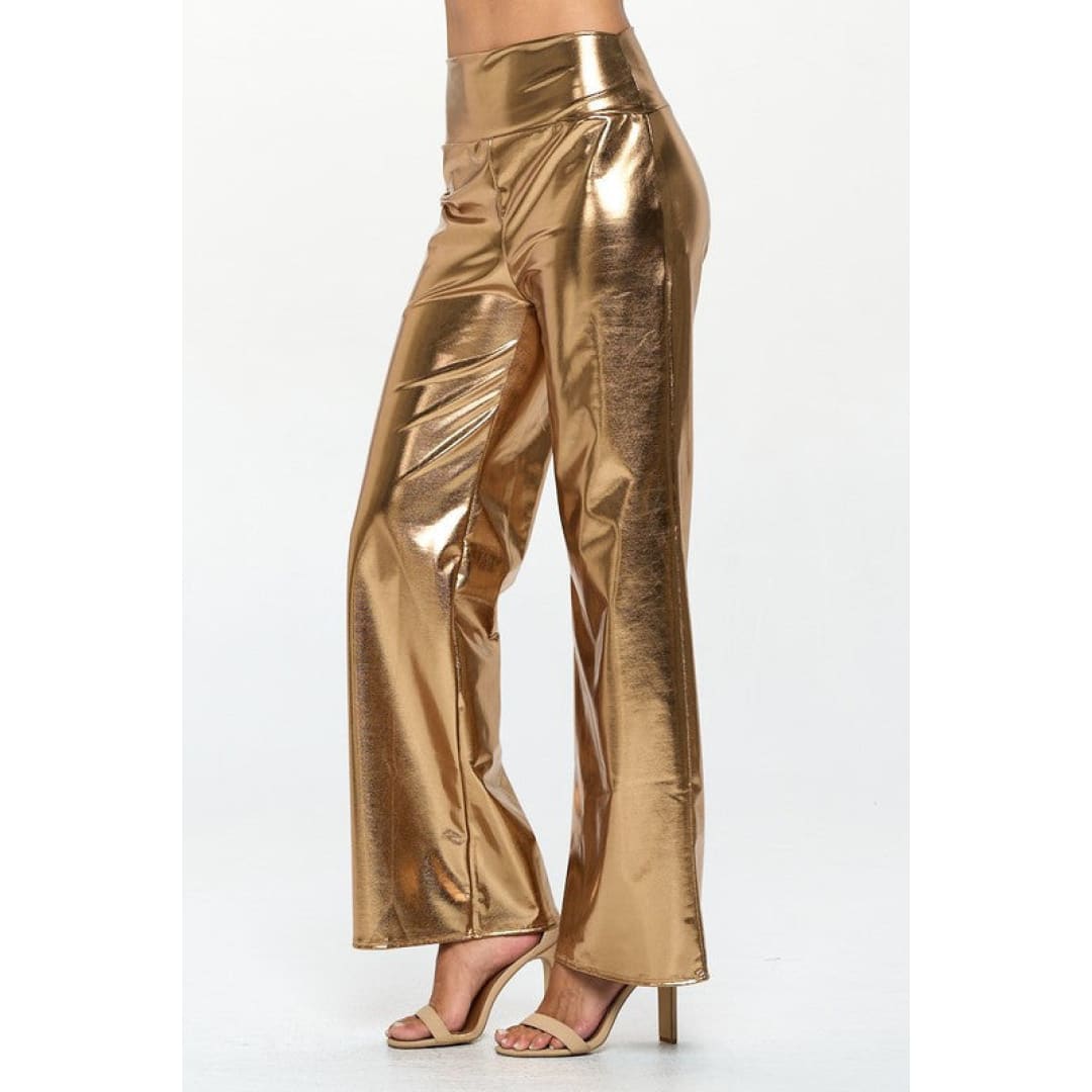 Metallic Wide Leg Pants with Thick Waistband | The Urban Clothing Shop™