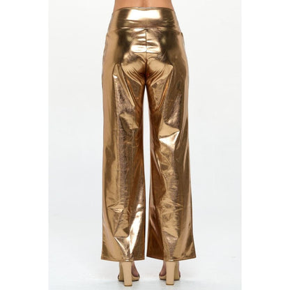 Metallic Wide Leg Pants with Thick Waistband | The Urban Clothing Shop™