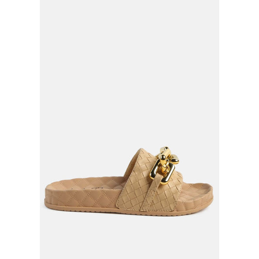 miami shot bling chain strap woven slip on flats | London Rag