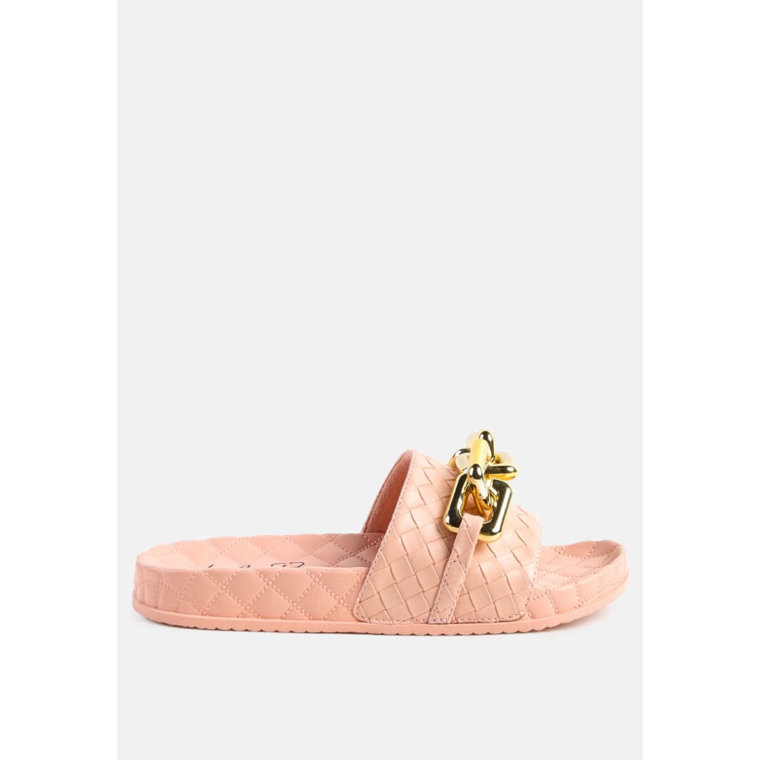 miami shot bling chain strap woven slip on flats | London Rag