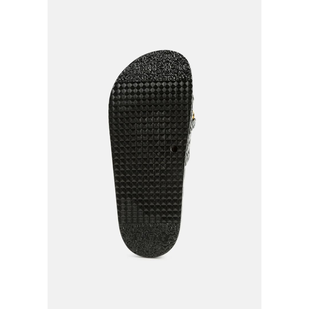 miami shot bling chain strap woven slip on flats | London Rag
