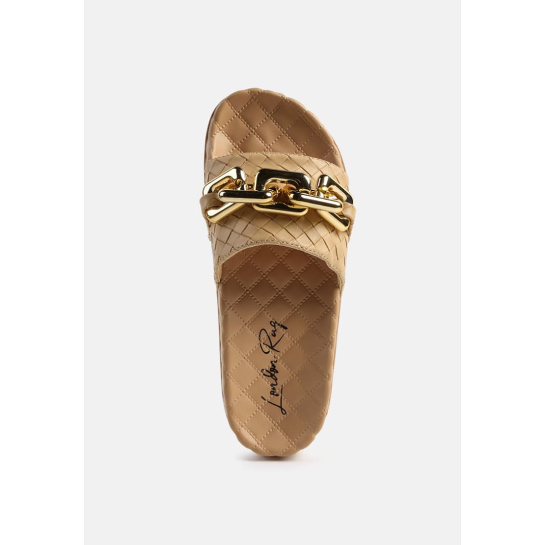 miami shot bling chain strap woven slip on flats | London Rag