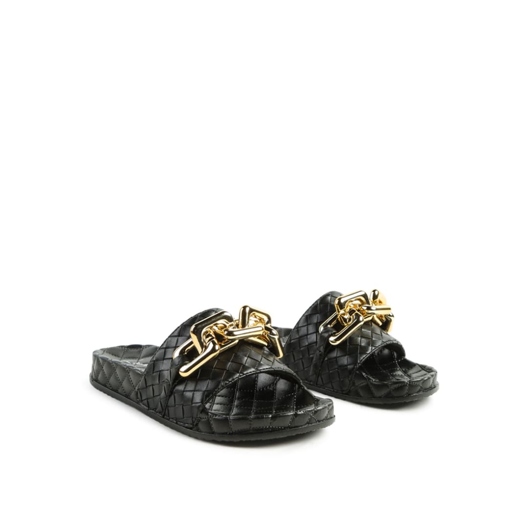 miami shot bling chain strap woven slip on flats | London Rag