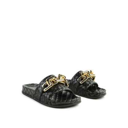 miami shot bling chain strap woven slip on flats | London Rag