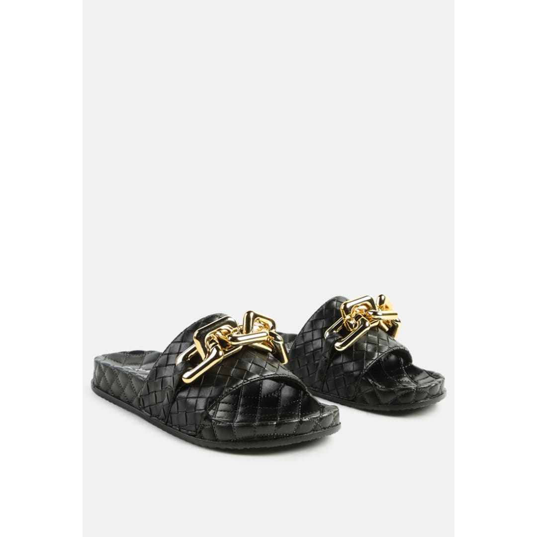 miami shot bling chain strap woven slip on flats | London Rag