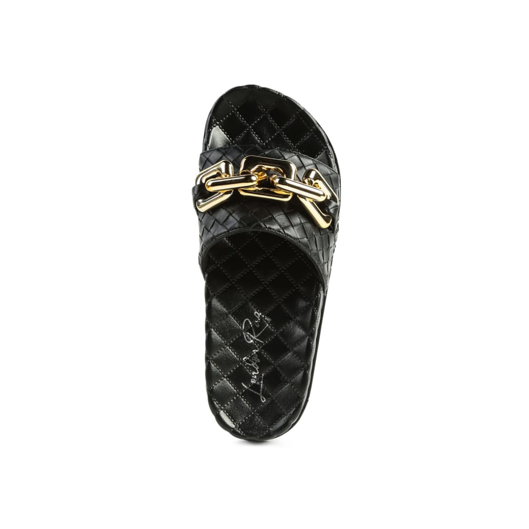 miami shot bling chain strap woven slip on flats | London Rag
