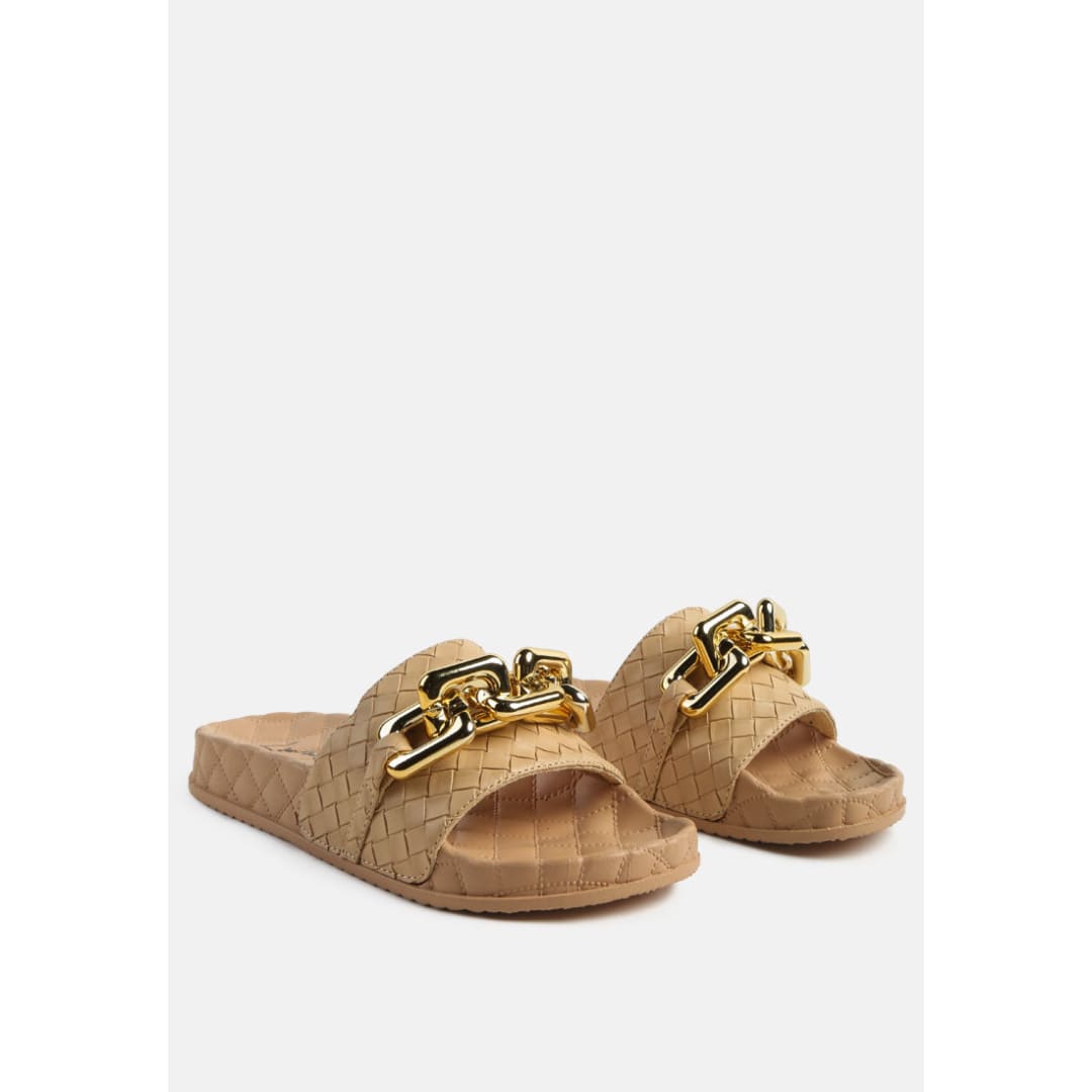 miami shot bling chain strap woven slip on flats | London Rag