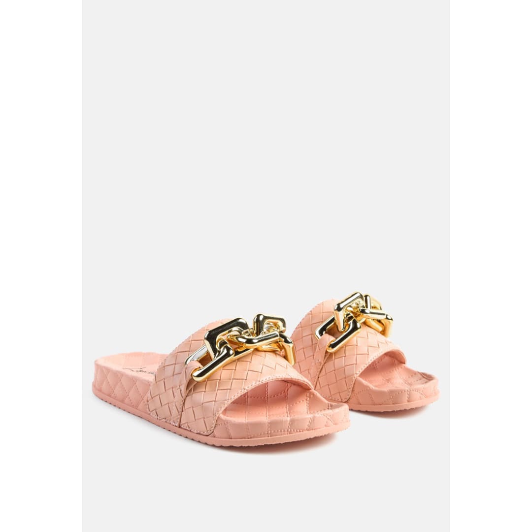 miami shot bling chain strap woven slip on flats | London Rag