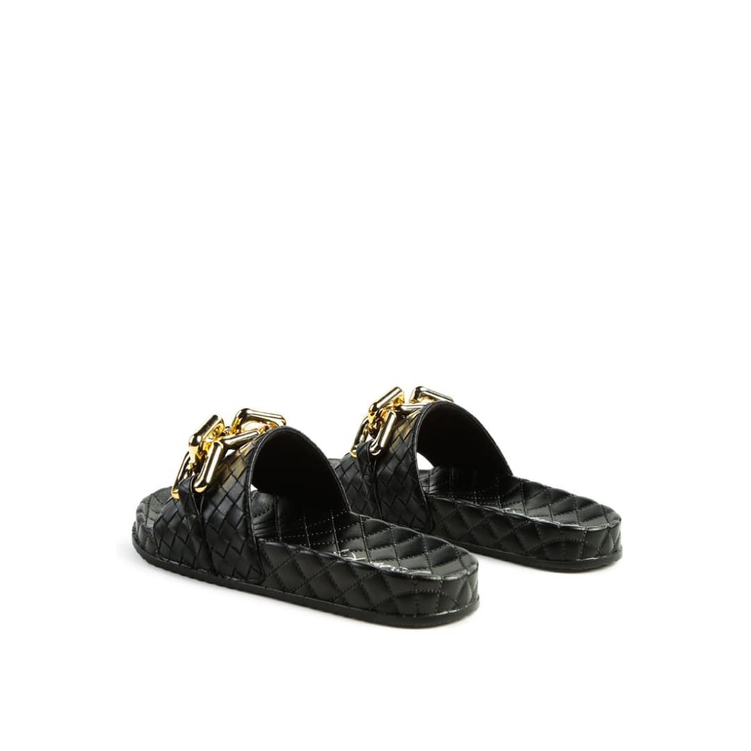 miami shot bling chain strap woven slip on flats | London Rag
