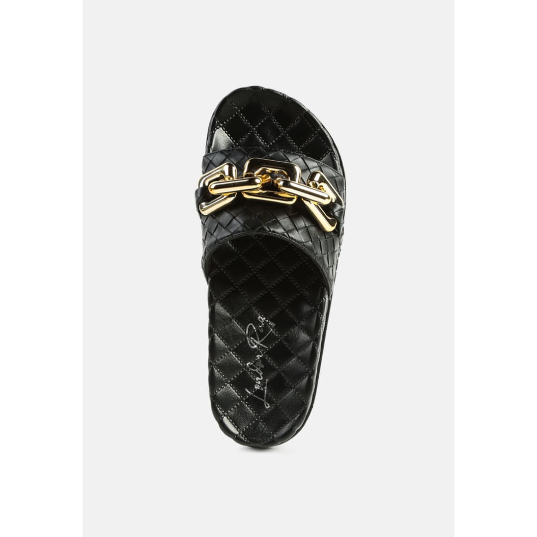 miami shot bling chain strap woven slip on flats | London Rag