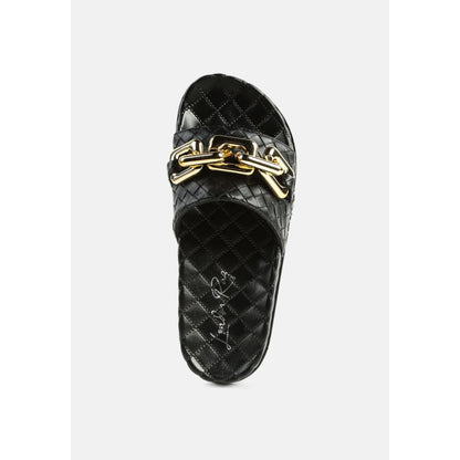 miami shot bling chain strap woven slip on flats | London Rag