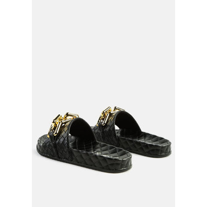 miami shot bling chain strap woven slip on flats | London Rag