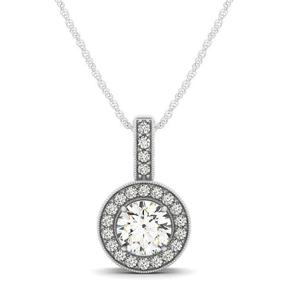 Milgrain Edge Diamond Halo Pendant in 14k White Gold (5/8 cttw) | Richard Cannon Jewelry