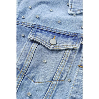 Mist Blue Rhinestones Studded Denim Jacket | Fashionfitz