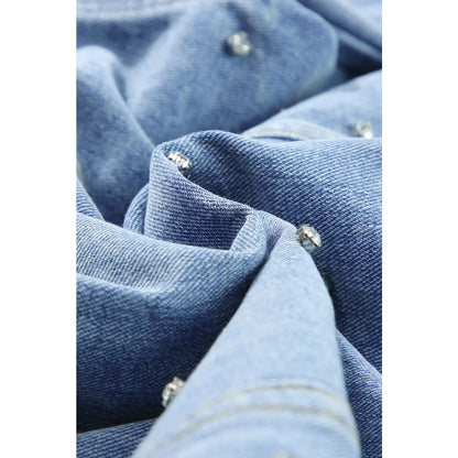 Mist Blue Rhinestones Studded Denim Jacket | Fashionfitz