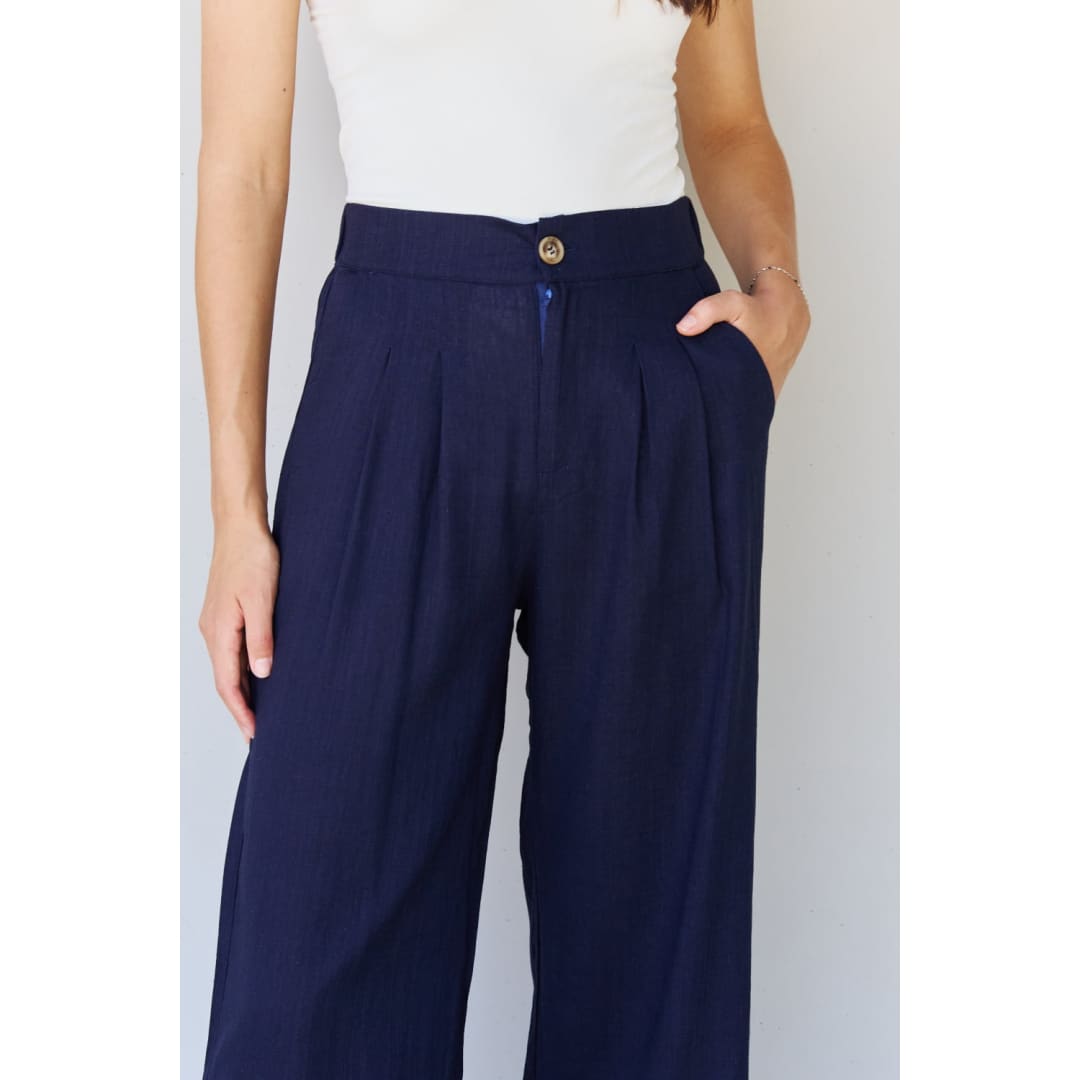 And The Why In The Mix Full Size Pleated Detail Linen Pants in Dark Navy | The Urban