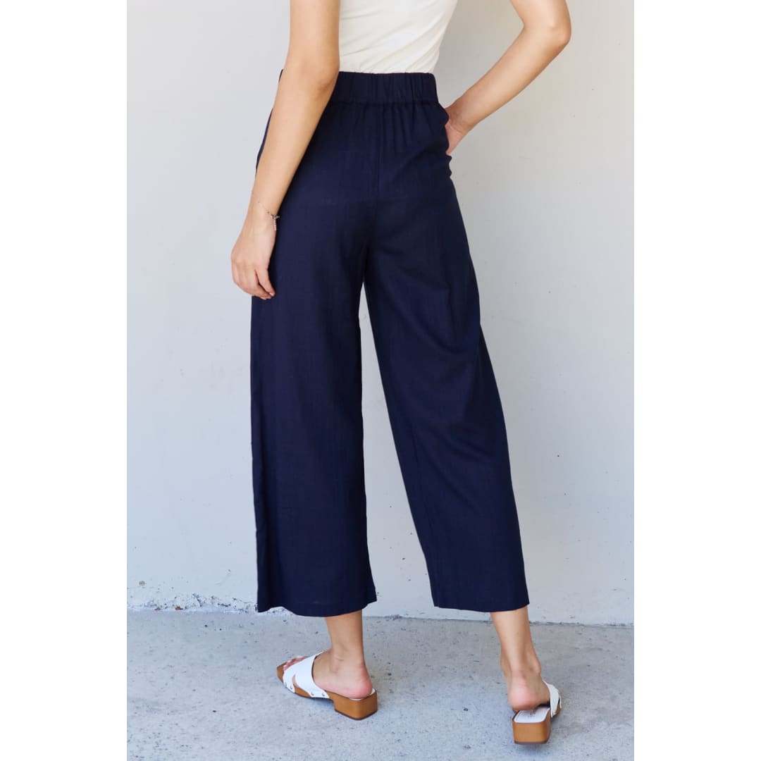 And The Why In The Mix Full Size Pleated Detail Linen Pants in Dark Navy | The Urban