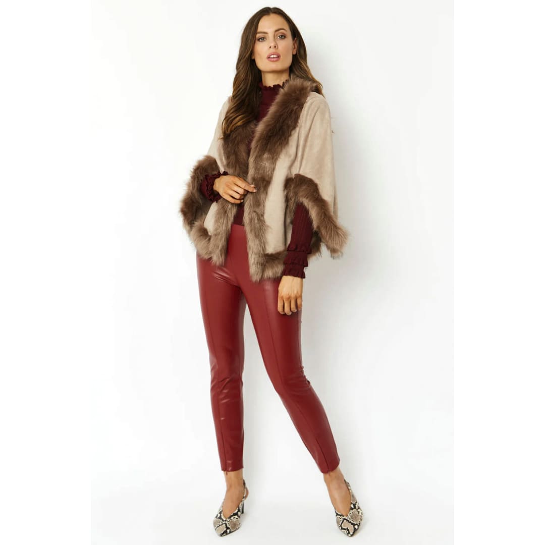 Mocha Faux Fur Suede Cape Jacket | Buy Me Fur Ltd