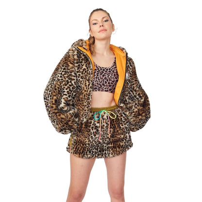 Mocha Reversible Hooded Faux Fur Jacket | Buy Me Fur Ltd