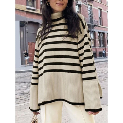 Monochrome Striped Oversized Turtleneck Sweater | The Urban Clothing Shop™