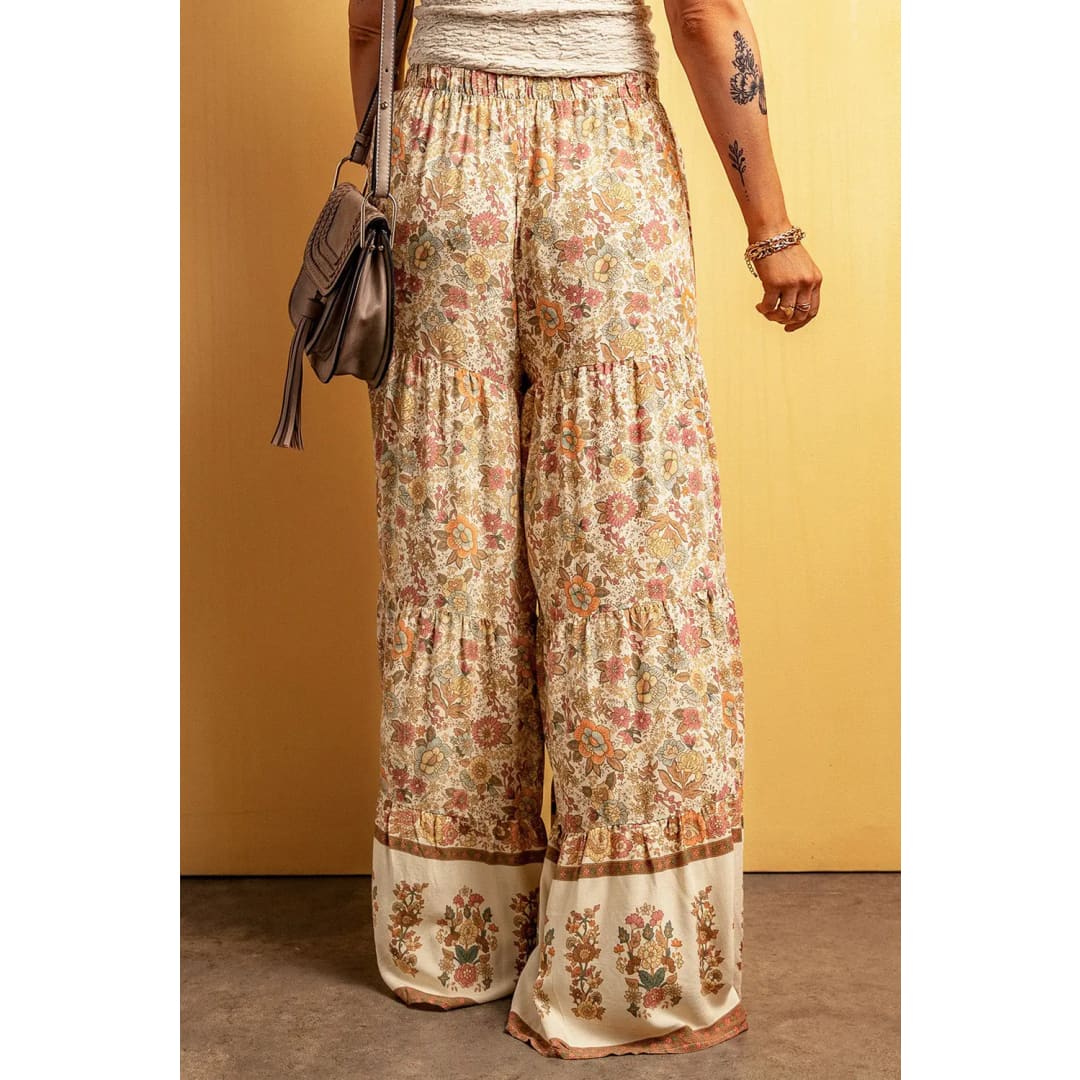 Multicolor Boho Floral Patchwork Loose Fit Wide Leg Pants | Fashionfitz