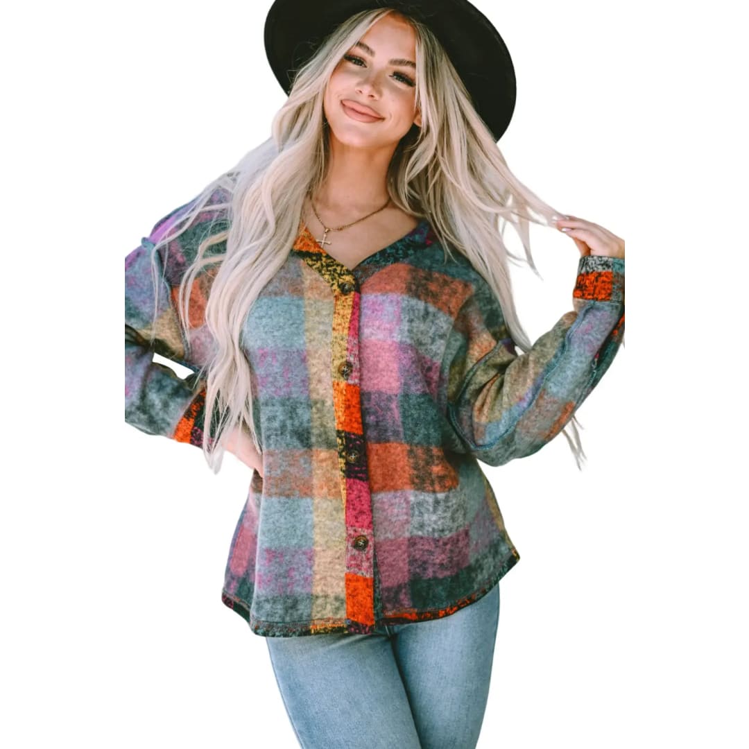 Multicolor Brushed Checked Western Buttoned Jacket | Fashionfitz