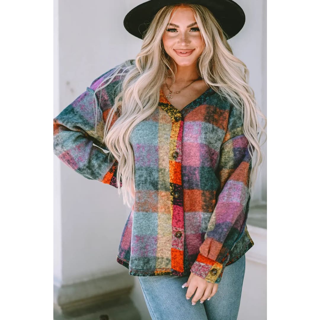 Multicolor Brushed Checked Western Buttoned Jacket | Fashionfitz