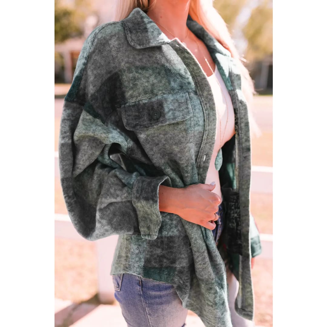 Multicolor Brushed Plaid Pocketed Oversize Shacket | Fashionfitz