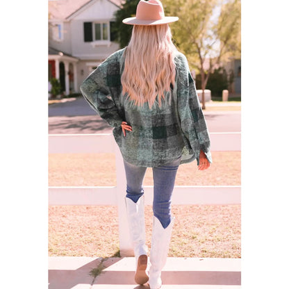 Multicolor Brushed Plaid Pocketed Oversize Shacket | Fashionfitz
