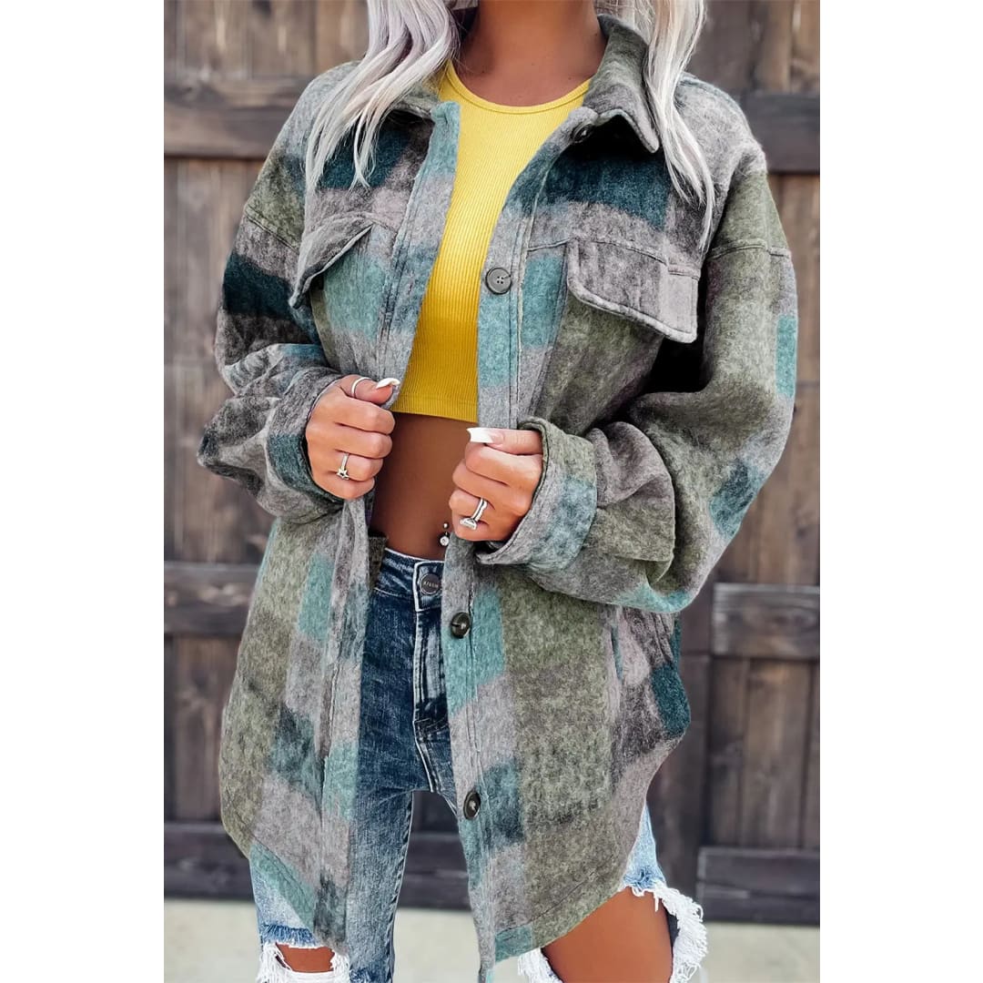 Multicolor Brushed Plaid Pocketed Oversize Shacket | Fashionfitz