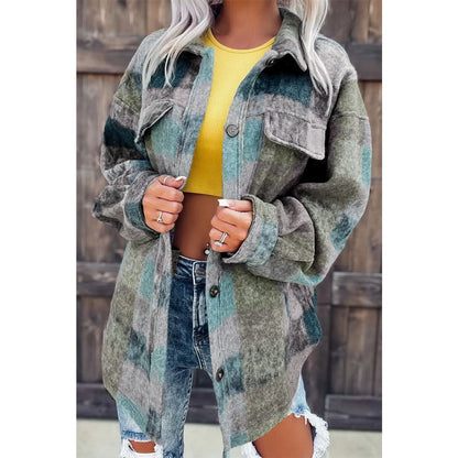 Multicolor Brushed Plaid Pocketed Oversize Shacket | Fashionfitz