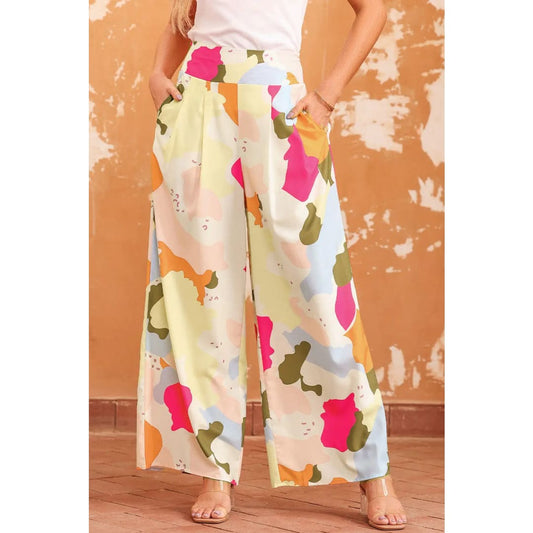 Multicolor Color Palette Print Flowy Wide Leg Pants | Fashionfitz