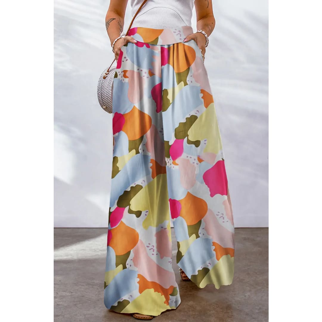 Multicolor Color Palette Print Flowy Wide Leg Pants | Fashionfitz