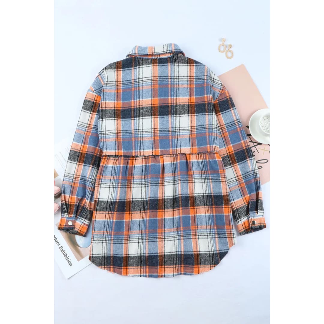 Multicolor Plaid Button Down Ruffled Shirt Jacket | Fashionfitz