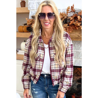Multicolor Plaid Print Turn Down Collar Zip-up Jacket | DropshipClothes