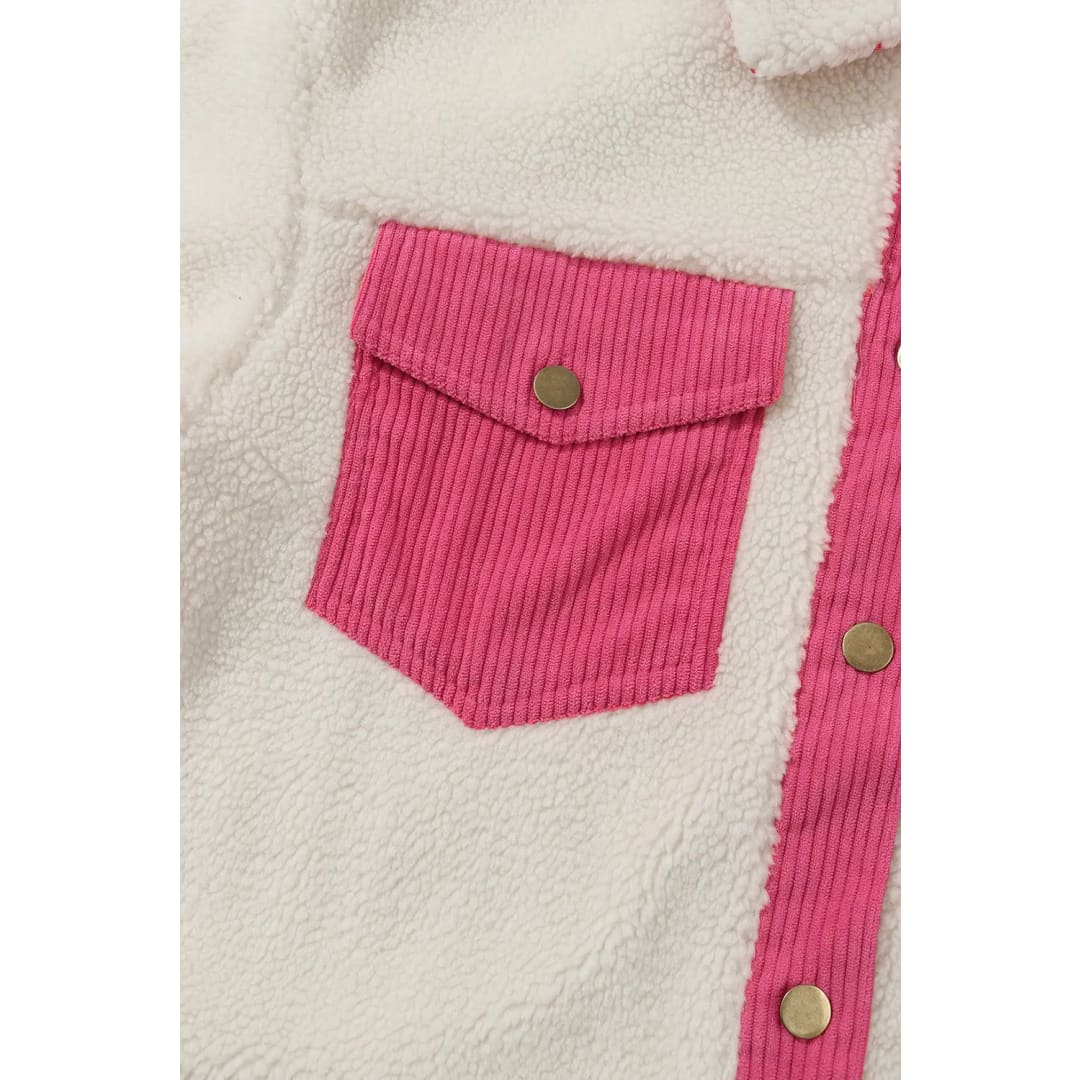 Multicolor Sherpa Corduroy Patchwork Button up Crop Jacket | Fashionfitz