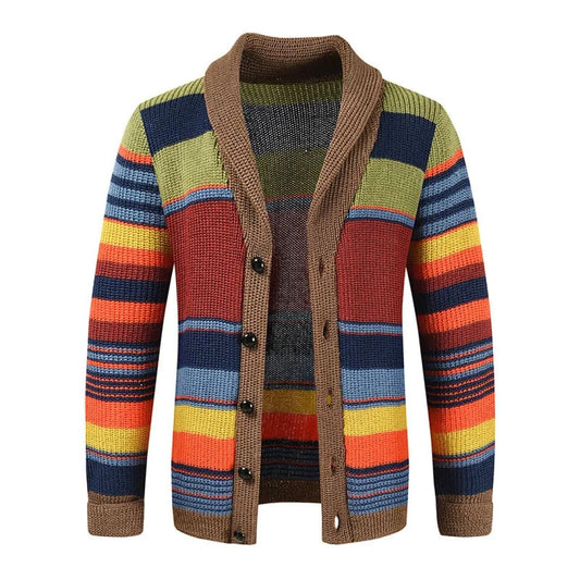 Multicolor Striped Knit Cardigan with Shawl Collar | The Urban Clothing Shop™