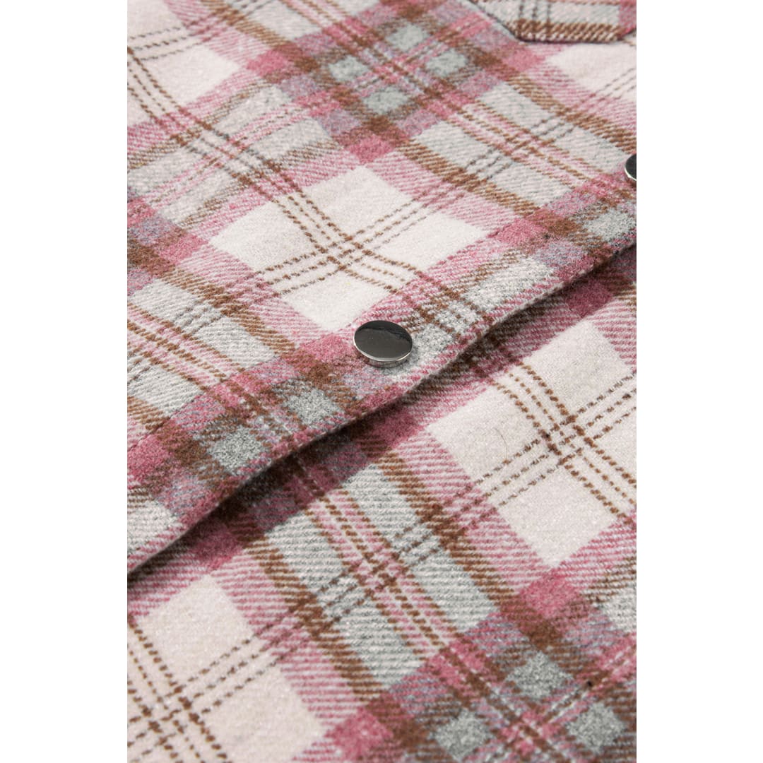 Multicolour Plaid Flap Pocket Hooded Raw Hem Jacket | DropshipClothes