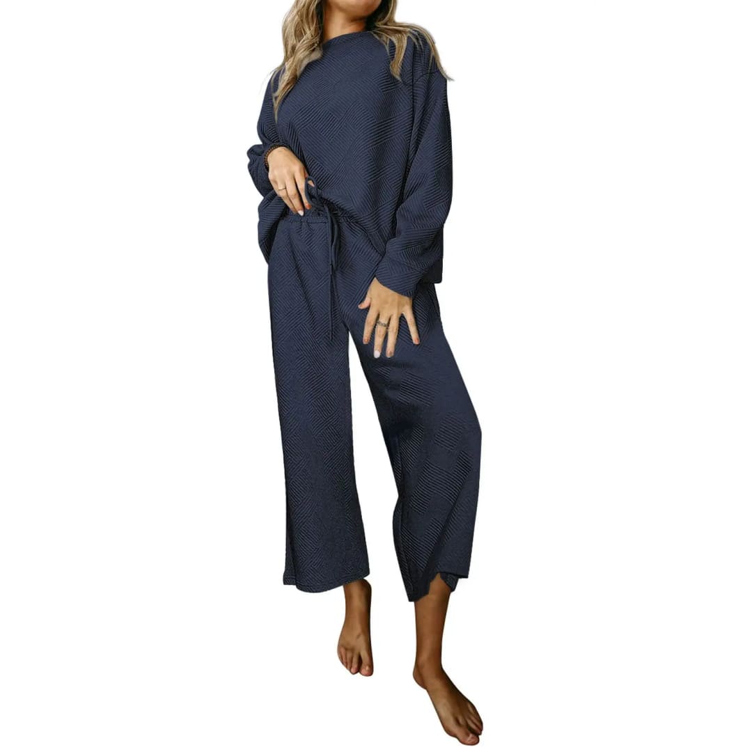 Navy Blue Ultra Loose Textured 2pcs Slouchy Outfit | Fashionfitz