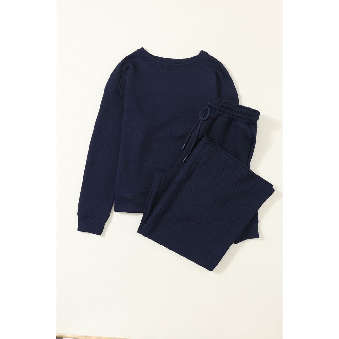 Navy Blue Ultra Loose Textured 2pcs Slouchy Outfit | Fashionfitz