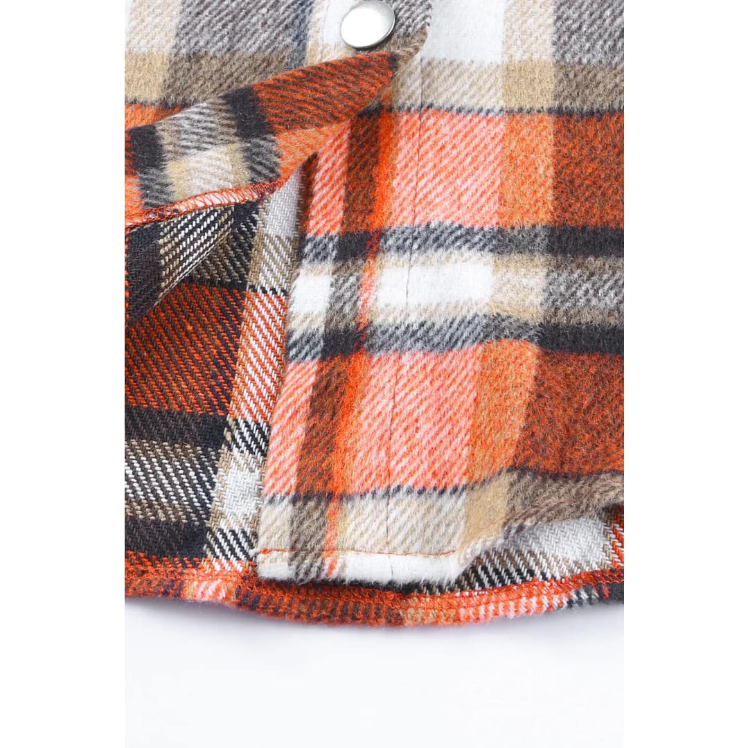 Orange Chest Pockets Flannel Plaid Shacket | Fashionfitz