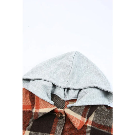 Orange Hooded Plaid Button Front Shacket | Fashionfitz