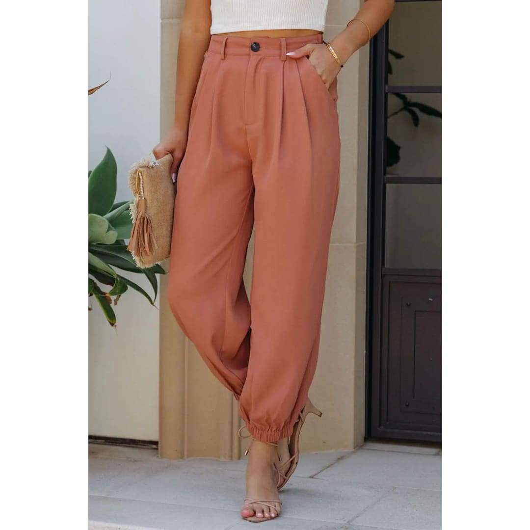 Orange Pockets Ankle-length High Waist Joggers | Fashionfitz