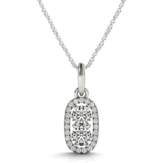Outer Oval Shaped Two Stone Diamond Pendant in 14k White Gold (5/8 cttw) | Richard Cannon