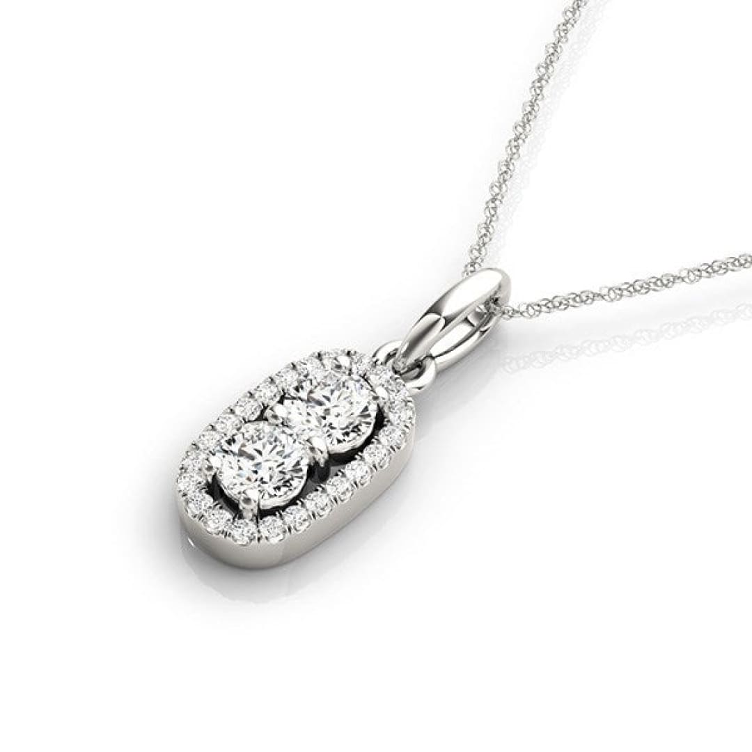 Outer Oval Shaped Two Stone Diamond Pendant in 14k White Gold (5/8 cttw) | Richard Cannon