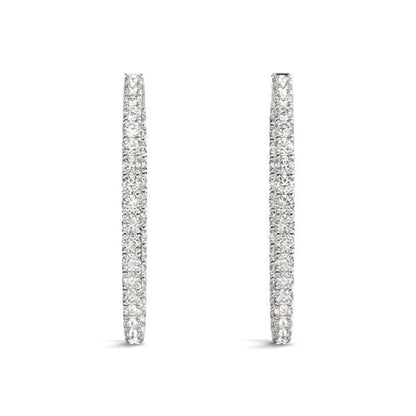Oval Shape Two Sided Diamond Hoop Earrings in 14k White Gold (2 cttw) | Richard Cannon