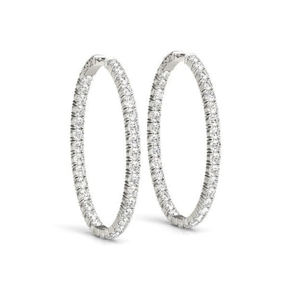 Oval Shape Two Sided Diamond Hoop Earrings in 14k White Gold (2 cttw) | Richard Cannon