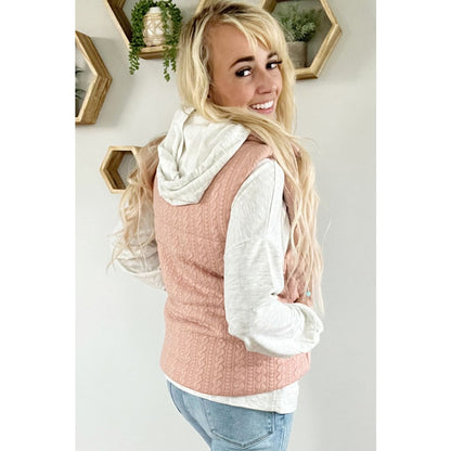 Pale Chestnut Cable Textured Zip Up Vest Jacket | DropshipClothes