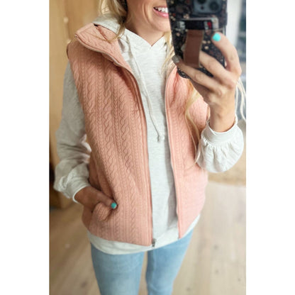 Pale Chestnut Cable Textured Zip Up Vest Jacket | DropshipClothes